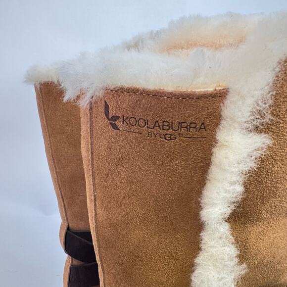 UGG Koolaburra Rozalia Tall Boots Tan Brown Size 8 Fur Lined Brown Bow - Picture 8 of 9